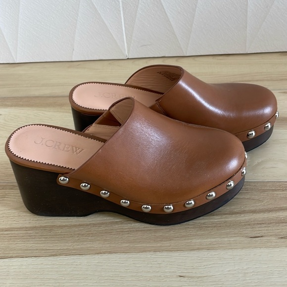 J Crew Brown Leather Clogs - Picture 1 of 6